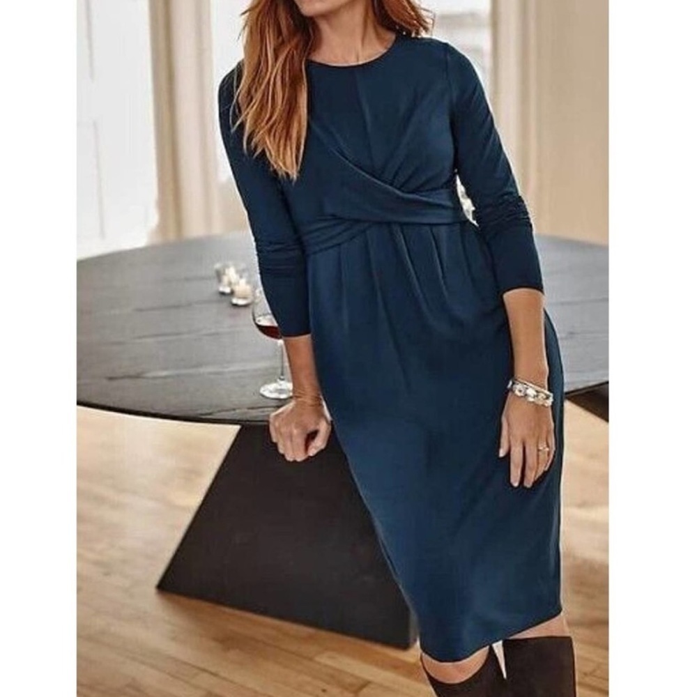 NWOT J. Jill Wearever Draped Front Midi Dress in Evening Blue Size XL